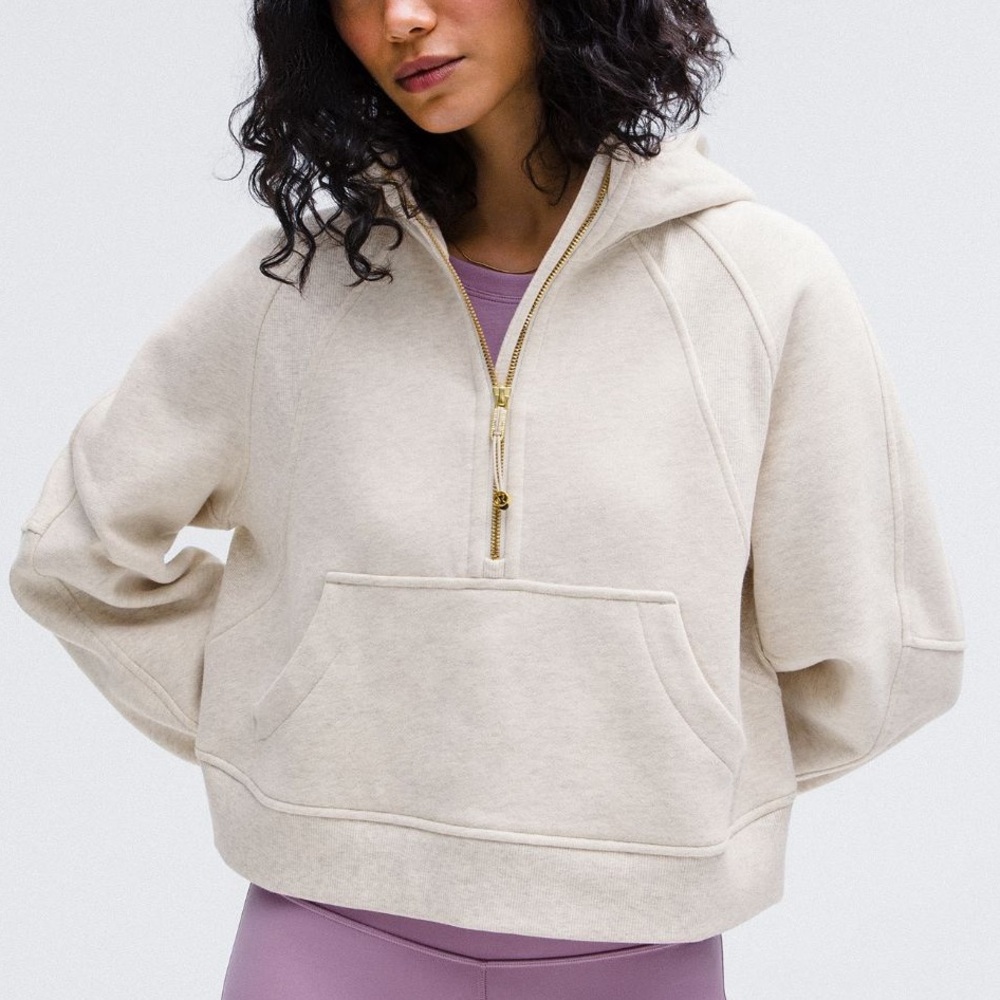 Lululemon Oversized Half-Zip Hoodie in Heathered Bone/Gold